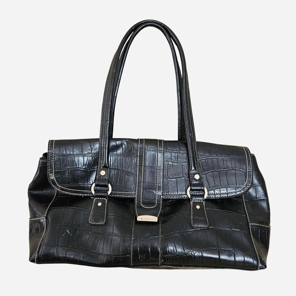 y2k grunge goth black faux leather shoulder bag